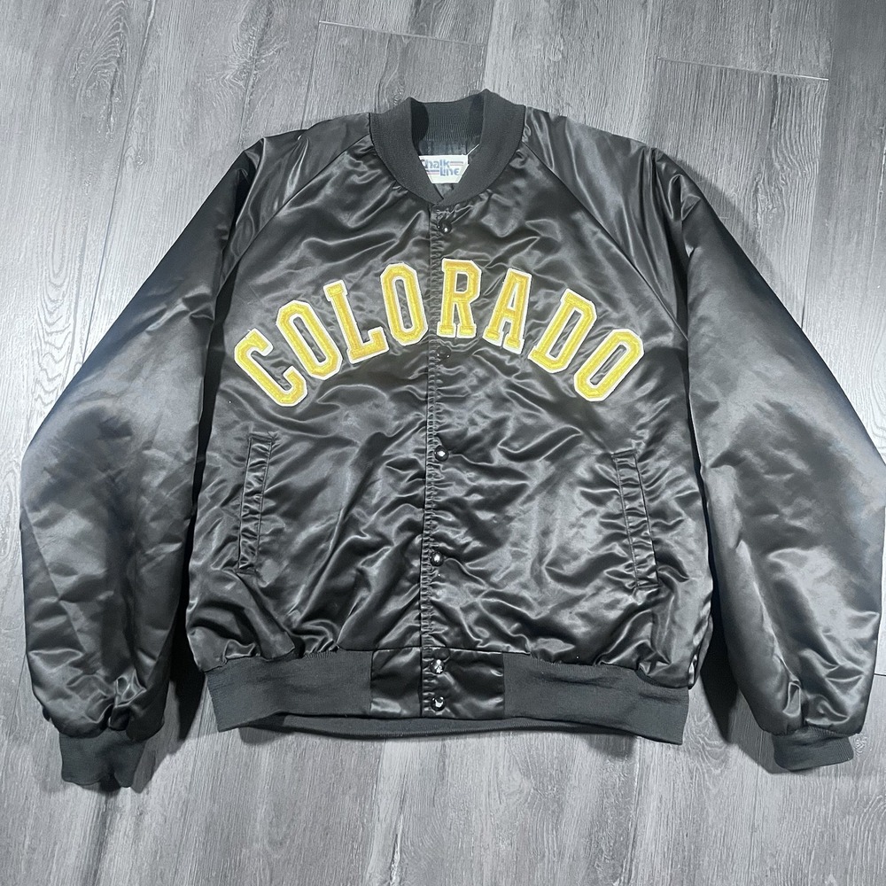 VTG Colorado Bomber Jacket Black Sz XL Chalk Line Satin Buffalos‎ Coach Prime